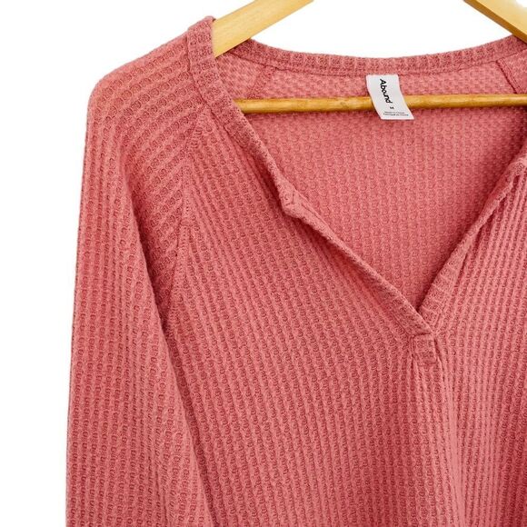 Abound mauve dusty pink waffle knit vneck slouchy cropped top medium - Picture 3 of 7